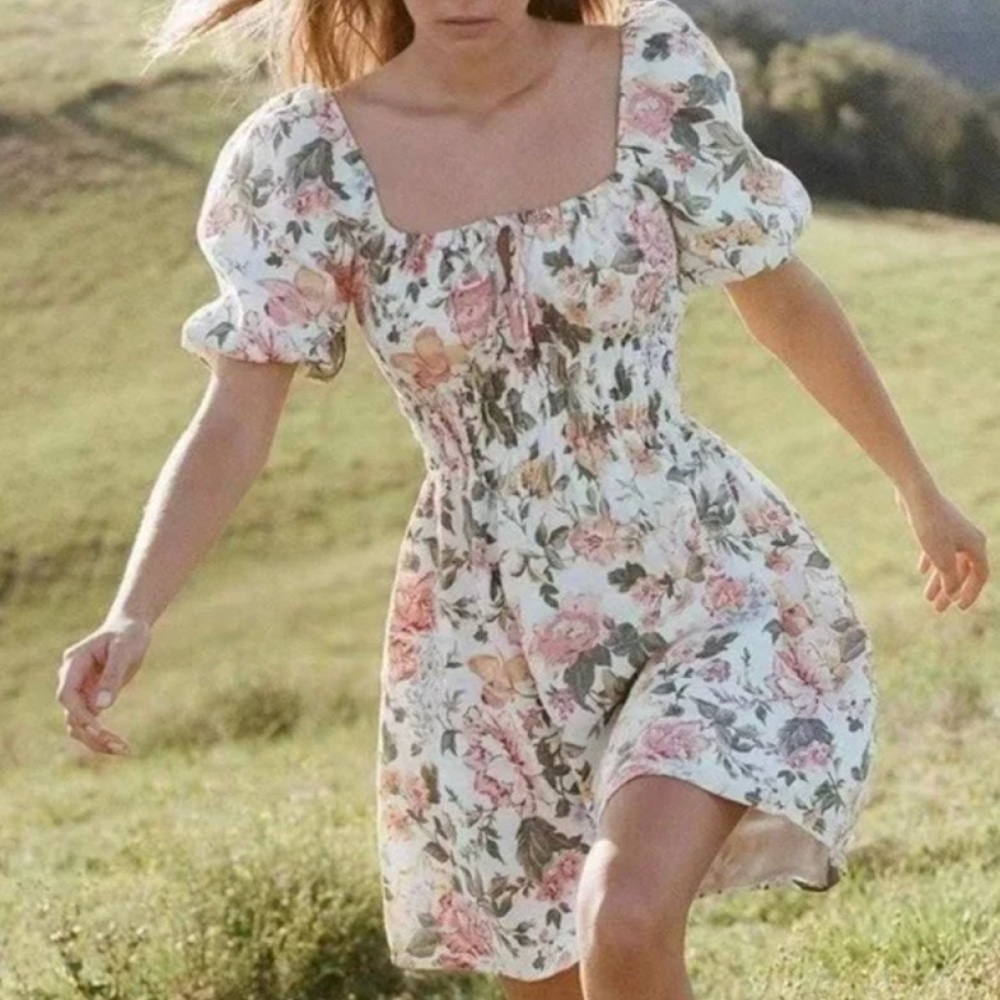 Faithfull The Brand Nikoleta Puff Sleeve Mini Dress in Teatro Floral